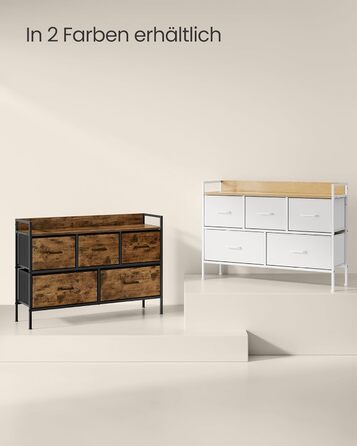 SONGMICS Chest of Drawers, Cabinet, 7 Fabric Drawers with Handles, Metal Frame, Industrial Design, Vintage Brown-Ink Black LTS137B01 (Cloud White + Oak Beige, 29W x 98.2D x 70H cm)