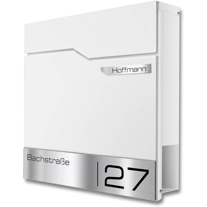 Поштовий ящик Metzler Thobe сучасний, сталевий корпус з нержавіючої сталі, з табличкою для імені, білий, з відділенням для газет