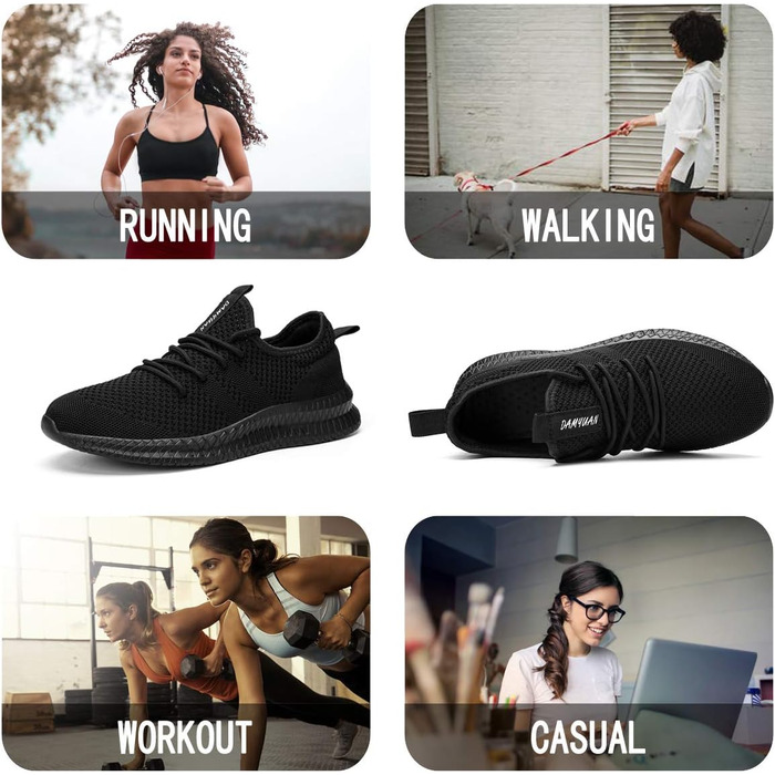 Жіночі кросівки для ходьби, бігу та трекінгу EGMPDA - зручні та легкі, чорного кольору