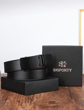 Чоловічий шкіряний ремінь на пряжці, 3,5 см, регульований, для джинсів, комфортна посадка (28-34W, чорний)