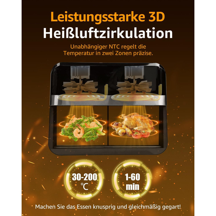 Фритюрниця повітряна Jacgood з 2 кошиками, 1800W, 9L, цифрове керування, 8 меню, з прозорим вікном