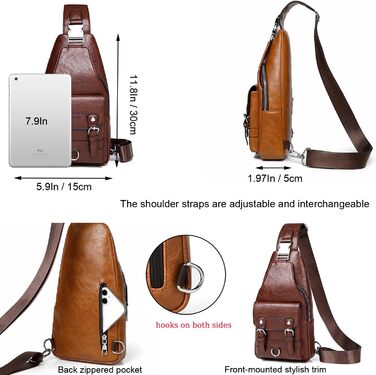 Чоловіча/Жіноча нагрудна сумка через плече з PU-шкіри, водонепроникна, коричнева