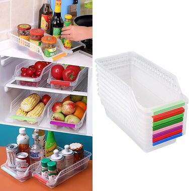 E-Senior Refrigerator Organizer, Refrigerator Drawers, Stackable Refrigerator Organizer for Freezer, Kitchen, Countertops, Cabinets (Random Color) (8 Pieces)
