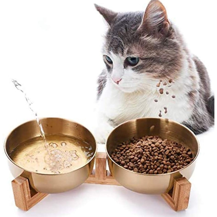 Миска для кормів домашніх тварин La La Pet, годівниця для собак та котів, нержавіюча сталь, бамбук, помаранчевий колір, одноразова миска