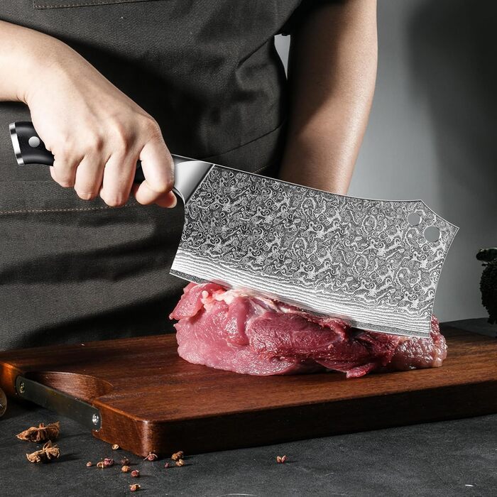 MOSFiATA Кухонний ніж шеф-кухаря з дамаської сталі, 20 см, професійний, з точильним каменем