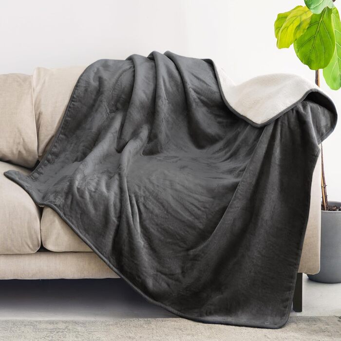 Водонепроникний коврик для собак Dreamzie 63x88 см - для дивана та ліжка. Знімний, водонепроникний, з Sherpa-fleece, можна прати (темно-сірий, L 127x152 см)