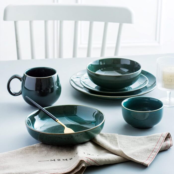 UNICASA Porcelain Coffee Mugs, Set of 4 Cups with Handles, Each 530 ml, Dishware Cup Mug for Tea, Coffee, Milk, Cappuccino, Green