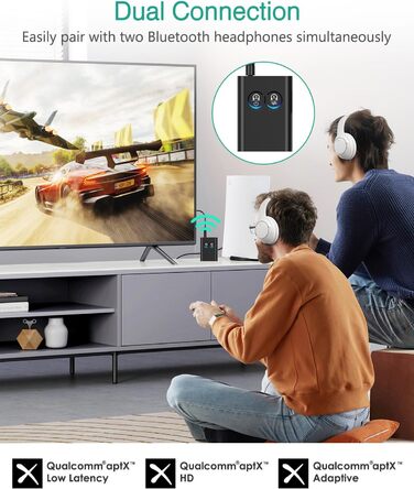 ORIA Bluetooth 5.3 Аудіоадаптер 2-в-1: для стереосистем, навушників, колонок, ноутбуків. Зарядка Type-C (Чорний)