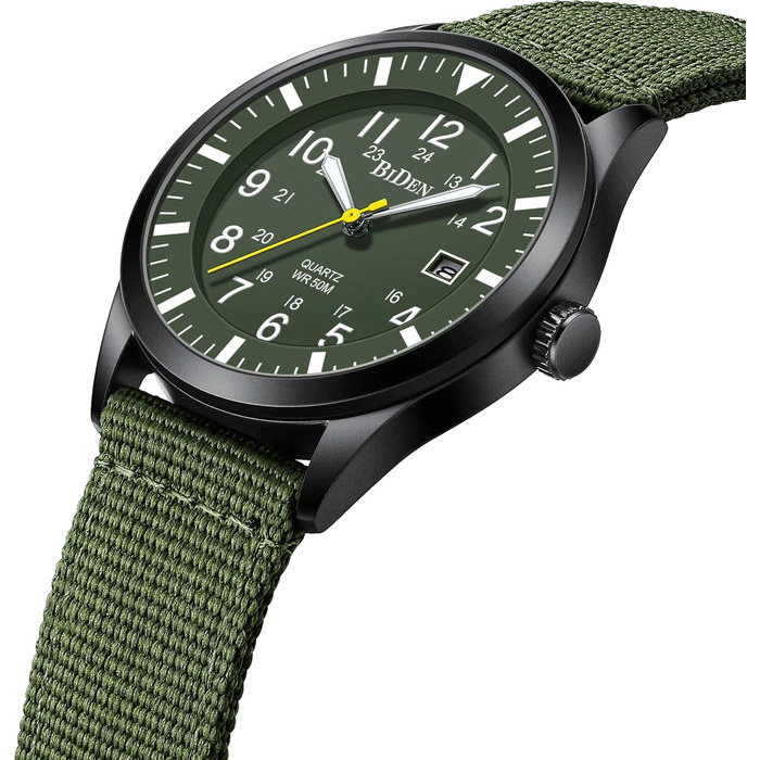 HANPOSH Годинник чоловічий військовий тактичний з датою, водонепроникний 3ATM, кварцовий, з індикатором 12/24 годин (зелений/чорний/зелений)