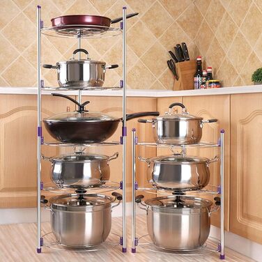 Pot Rack, 5-Tier Kitchen Storage Shelf for Pots, Pot Lids Storage Rack, High-Quality Chrome-Plated Stainless Steel Rack (5-Tier)