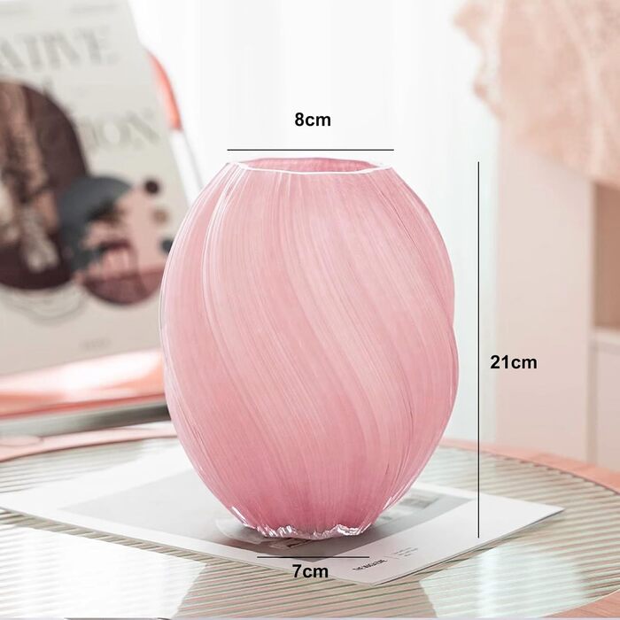 Скляна ваза для квітів, 24 см, сучасний мінімалістичний дизайн, ручної роботи, для дому, офісу, як подарунок (рожева)
