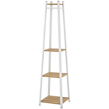 HOMCOM Coat Rack, Clothes Rack with 8 Hooks, 4 Tiers, Steel Coat Stand for Clothes, Hats, Entryway, Hallway, 34 x 34 x 170 cm, White | Aosom