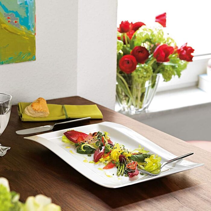 Villeroy & Boch New Wave Flat Plate, Square, Porcelain, White, Gourmet Plate 37 x 25 cm, 4