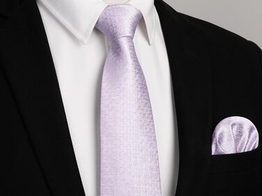 HISDERN Краватка для чоловіків з кишеньковим хустиком в горошок, для весілля, класичний бізнес-стиль, краватка в горох та комплект кишенькових хустинок, універсальний розмір (A-23 Лавандовий)