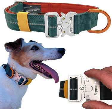 Нашийник для собак Nomadog Trailblazer S - міцний тактичний нашийник з ручкою для великих собак, алюміній, відбиваючий, регульований