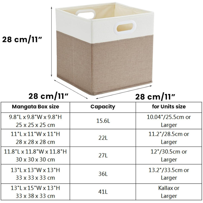 Mangata коробка для зберігання 28x28x28 см, тканинний кошик для одягу та іграшок, набір 3 шт., світло-хаки/біло-бежевий