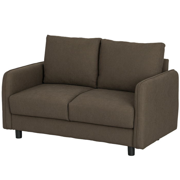 HOMCOM 2-Seater Sofa, Modern Couch with Armrests, 2 Throw Pillows, Upholstered Sofa with Storage, S-Springs and Rubber Bands, Small Loveseat with Velvet-Look Top for Living Room, 136 x 75 x 84 cm, Brown | Aosom