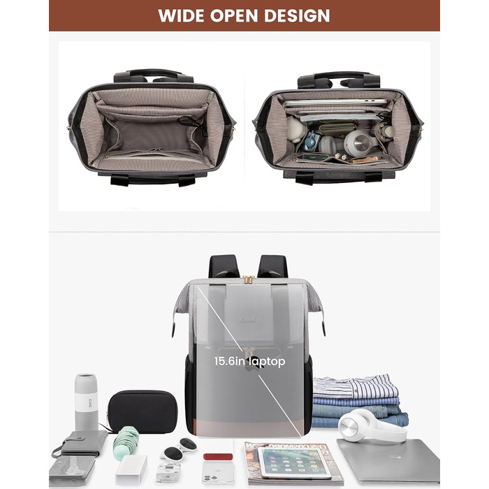 LOVEVOOK Рюкзак для жінок, шкільний рюкзак для ноутбука, водонепроникний, 15.6 дюймів, для роботи, навчання, подорожей, універсальний 2 в 1, стильний, бежевий та хакі