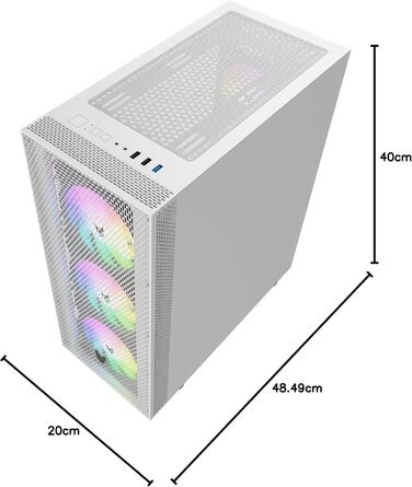 Корпус для ПК Oversteel AZURITE, білий, сумісний з ATX/Micro ATX/ITX, A-RGB вентилятор, сітчаста передня панель, фільтри пилу, загартоване скло, USB 3.0