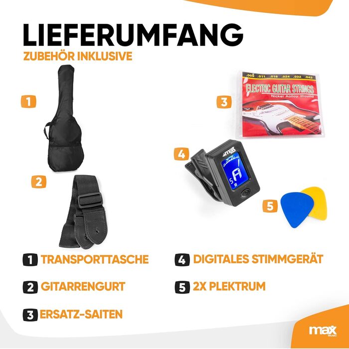 Електрогітара Max GigKit: Комплект з підсилювачем 40 Вт, аксесуарами та чохлом (4/4, блакитний)