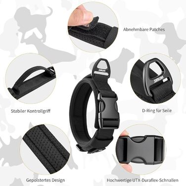 Нашийник для собак OneTigris, тактичний, з ручкою, чорний, S (25-33 см)