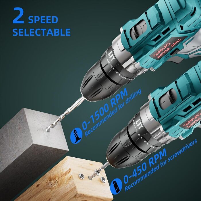 Акумуляторний шуруповерт 12V, 25 Nm, 2×2000mAh, 25+3 ступні крутного моменту, 24 шт. аксесуарів & кейс – для дому, DIY та монтажу меблів RT1028-H