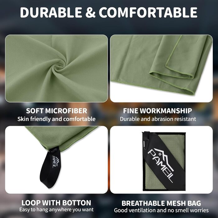 Набір рушників з мікрофібри Pameil (3 шт.): великий (160x80 см) + 2 маленькі (80x40 см), швидковисихаючі, для подорожей, спорту, сауни, армійного кольору