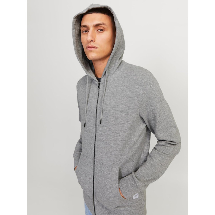Чоловіча худі Jack & Jones однотонна з капюшоном, світло-сіра (розмір M)