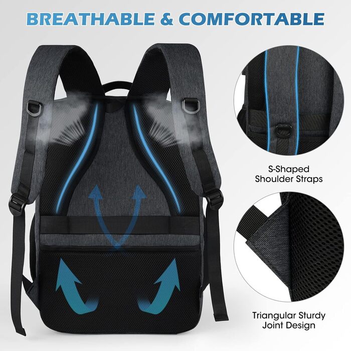 Чоловічий рюкзак NEWHEY для роботи та навчання з USB-портом, водонепроникний, великий, для ноутбука, чорний