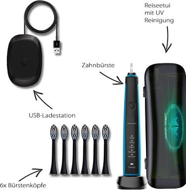 Електрична зубна щітка Tristan Auron SonicMaster чорна з UV-стерилізатором та 6 насадками