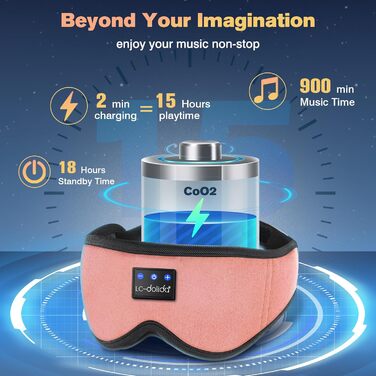 Маска для сну з навушниками Bluetooth LC-Dolida V5.4, 3D маска для сну з дихаючим матеріалом для жінок та чоловіків, з мікрофоном для подорожей, сну, йоги та медитації (Flamingorosa)