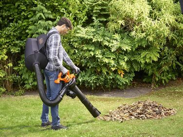 Електричний садовий пилосос-воздуходувка Black+Decker 3-в-1 BEBLV290, 2900 Вт, з подрібнювачем, 315 км/год, 55 л мішок-рюкзак, для терас, доріжок, під'їздів
