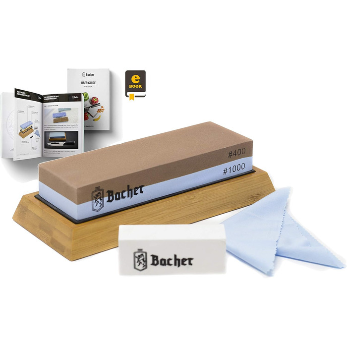 Набір точильних каменів Bacher Premium: 400/1000. Точильний камінь, камінь для заточування, з навчальною інструкцією