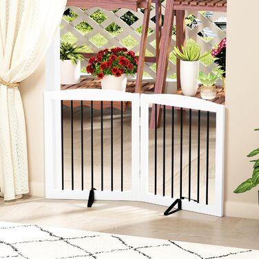 Захисне ґратка для собак, перегородка для собак у квартиру без свердління, металева та дерев'яна, самостійна, для дверей, сходів, захист, складана, біла, 4 панелі, захист для дверей 24 дюйми * 4 (24 дюйми білий * 2)