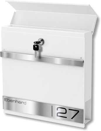 Поштова скринька Metzler Premium з газетницею, антрацит. Персоналізована з табличкою для імені. Якісна настінна поштова скринька з нержавіючої сталі V2A з порошковим покриттям RAL 7016, модель Stencil (біла)