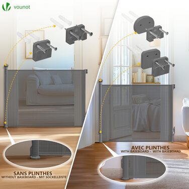 Захист для сходів Vounot: розтягувана сітка-захист для дітей, котів та собак (0-180 см, сірий)