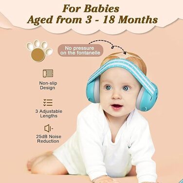 Навушники-затискачі для захисту вух дитини (0-4 роки) - блакитні. Захист від шуму, легка ABS-оболонка, регульоване наголов'я, для сну, подорожей та повсякденного використання