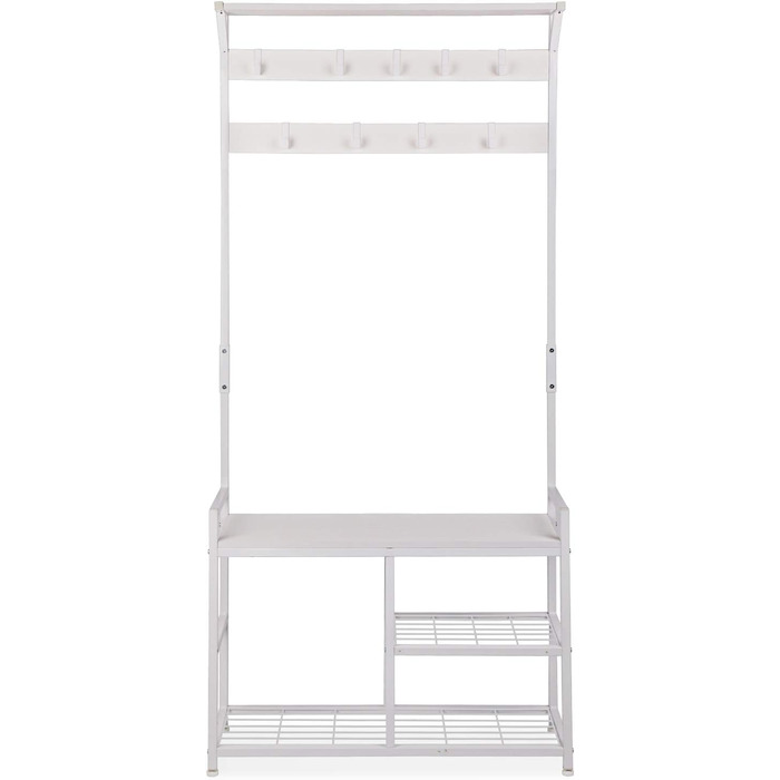 Leader Accessories Coat Rack with Bench Metal Coat Rack Rustic Clothes Rack 182x30x84cm (H x W x D) White