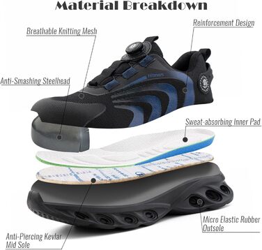 Робочі черевики Hitmars, унісекс, самозатягування, розмір 36-46 (H23, блакитний, 39 EU)