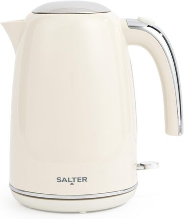 Електричний чайник Salter Retro Cream 1.7L з ретро-дизайном, 2.2 кВт, 360° обертання, фільтр від накипу, бездротовий, індикатор рівня води, захист від сухого кипіння, автоматичне вимкнення, кремовий колір