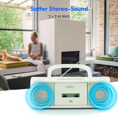 MEDION DRX-1 Plus Boombox: радіо DAB+, Bluetooth, CD-плеєр, MP3, касетний магнітофон, AUX, зелений