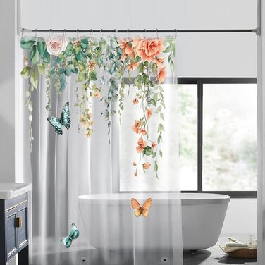 Прозорий душовий гардина Blumen 180x200 см, антигрибковий, водонепроникний EVA, з 12 гачками для ванної кімнати