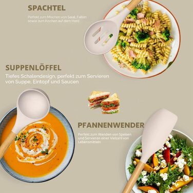 Набір кухонного приладдя Umite Chef (33 предмети), антипригарне силіконове покриття, дерев'яна ручка, хакі