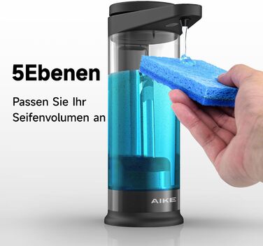 AIKE Automatic Soap Dispenser with Infrared Sensor 500ml, Black Wall-Mounted Automatic Soap Dispenser with USB Charging Function