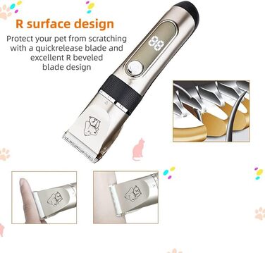 Професійна машинка для стрижки собак IPX7, водонепроникна, з LCD-дисплеєм, золота