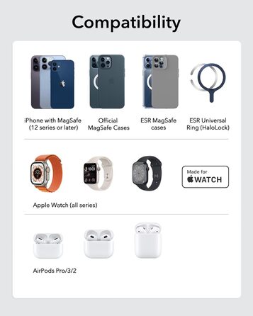 Зарядний станція ESR 3-в-1 для Apple Watch та iPhone з MagSafe, складана, сумісна з iPhone 17/16/15/14/13/12, Apple Watch 9/8/7/SE, AirPods Pro/3/2