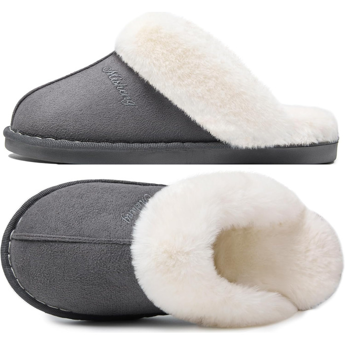 Тапочки халатні Donpapa для дому та вулиці, зимові, теплі, з м'якою устілкою з піною пам'яті, штучне овече хутро, антиковзаюча підошва, розмір 38.5/40 EU, темно-сірий
