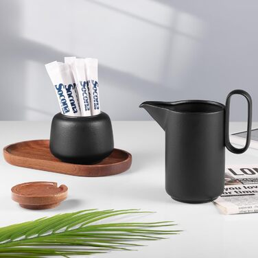 Набір для молока та цукру Ecooe: молочник і цукорниця з кришкою та металевою ложкою, кераміка, чорний колір