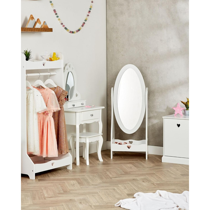 Standing Mirror for Children, Ages 3-7, Wooden Children's Mirror, Nursery, Children's Mirror with Storage, Girls' Freestanding Standing Mirror White, Christmas Gifts (Children's Nightstand)