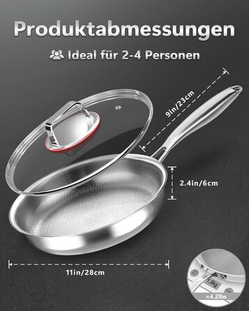 Сковорода з нержавіючої сталі Edelstahl 30 см з кришкою, індукційна, для всіх типів плит, 18/10, до 250°C, швидке нагрівання